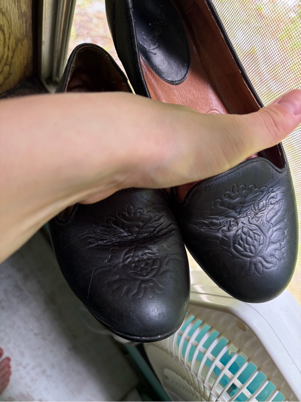 Women’s  Black Embossed Leather Loafers 8